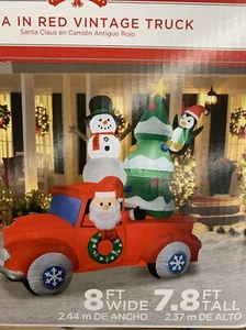 Gemmy Christmas 8 ft Santa in Red Vintage Truck w/Tree Airblown Inflatable - Picture 1 of 5