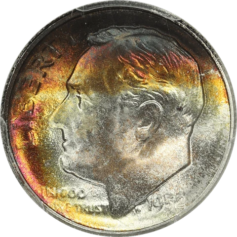 1952-S Roosevelt Dime 10c, PCGS MS 67 - Beautiful Rainbow Toning Cover