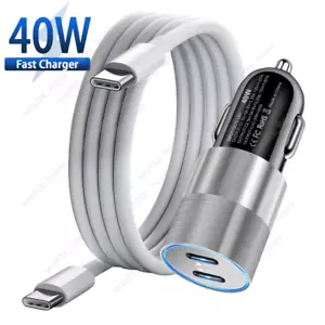 Dual Type C PD Fast 40W Car Charger Adapter Cable For iPhone 15 Pro Max Samsung - Picture 1 of 18