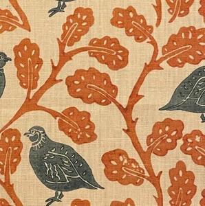 CLARENCE HOUSE/Jean Monro Penny Partridge teal jaffa printed linen new remnant - Picture 1 of 1