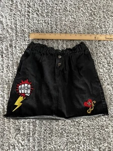 Disney Store Princess Denim Skirt Black Size 11/12 Embroidered Patches - Picture 1 of 4