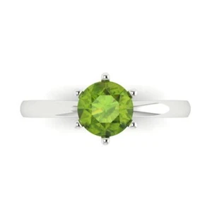 Anillo de compromiso solitario de peridoto natural de 1 cttw - oro macizo de 14K (oro blanco) - Imagen 1 de 11