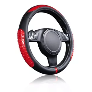 Universal Car Steering Wheel Covers Massage Gel PU Leather Auto SUV Red Black - Picture 1 of 14