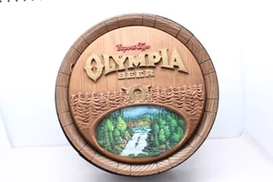 Vintage 1980 Olympia Barrel End Beer Sign 19" Man Cave Bar - Picture 1 of 7