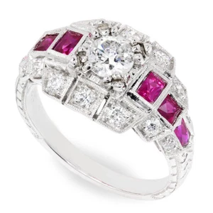 Europäischer Diamant filigraner Verlobungsring mit Rubinen 18K Weißgold 1,61ctw - Bild 1 von 8