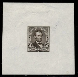 US #254P1, 4¢ Lincoln, dark brown, Large Die Proof on India, Scott $600.00 - Picture 1 of 1