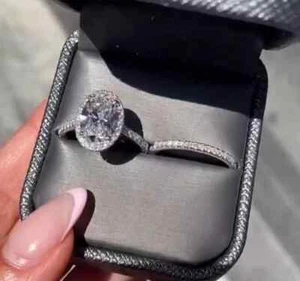 3.50 TCW Oval Cut Moissanite Bridal Set Engagement Ring In 14k White Gold Plated - Picture 1 of 11