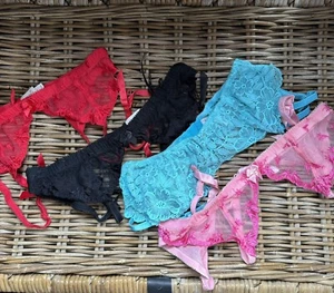 Vintage Victoria Secrets Black Red Pink Blue Lace Satin Garter Belt Y2K Sexy LOT - Picture 1 of 16