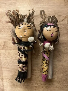 Folk Art Gourd Corn Doll Native American Boy And Girl Wall Art - Picture 1 of 8