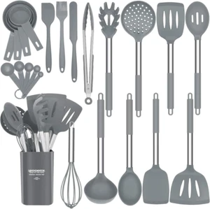 Spatula Set Utensils Silicone Heat Resistant for Nonstick Cookware Rubber Cookin - Picture 1 of 12