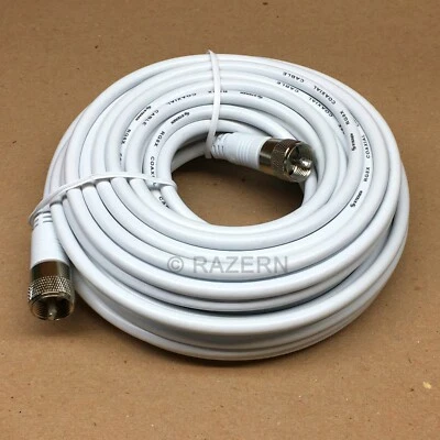 Steren 50 ft White RG8X Mini-8 Coax Coaxial PL259 UHF Ham CB Radio Antenna Cable - Image 1 of 3