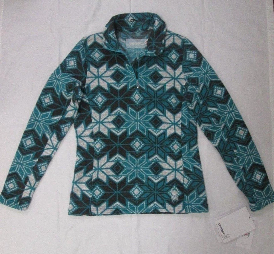 SUÉTER SPYDER MUJER SOÑADOR VERDE BLANCO NEGRO ESTRELLAS POLAR NIEVE TALLA:10 NUEVO CON ETIQUETAS $110 Foto 1 de 1