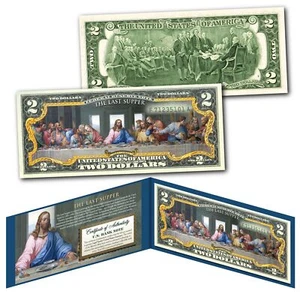 The Last Supper Jesus Christ Religious Authentic Legal Tender Colorized $2 Bill - Picture 1 of 1