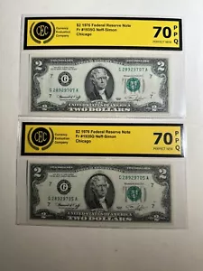 Set Of Two $2 1976 Federal Reserve Notes FR #1935G Neff Simon Chicago PPQ - Picture 1 of 2