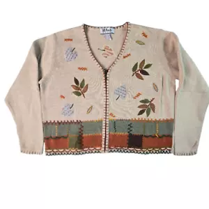 All Points Womens Knit Cardigan L Zip Front Embroidered Textured Grannycore - Picture 1 of 16