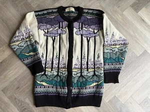 Vtg Past Times Cardigan Clarice Cliff Style Forest Art Deco Trees One Size Wool - Picture 1 of 11