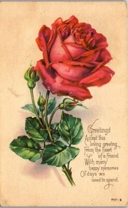 Vintage Love Romance Postcard Loving Memories 1922 Rose Flower Poem - Picture 1 of 3