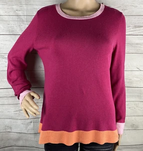 Talbots Sweater Medium Pink Orange Colorblock Thin Knit Zipper Shoulder Casual - Picture 1 of 12