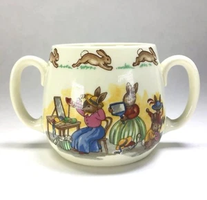 BUNNYKINS 2 manijas Royal Doulton Don taza tienda probando sombreros hueso China - Imagen 1 de 12