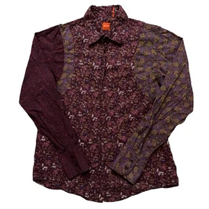 Hugo Boss Shirt Mens Size L Long Sleeve Button Floral Colorblock Purple - Picture 1 of 4