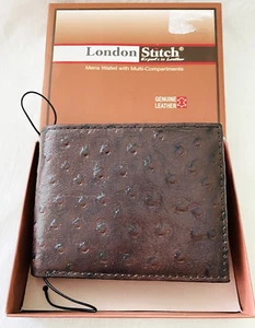 LONDON STITCH Braun Leder Herren Tasche Geldbörse Doppelfaltung Geldscheinfaltung EXOTISCHER DRUCK - Bild 1 von 9