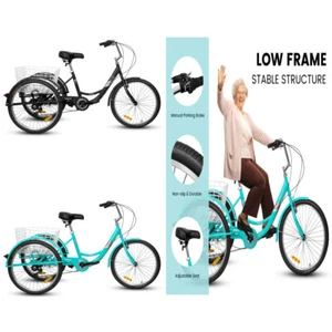 Adult Tricycle 7 Speed, 24 inch 3 Wheel Bikes, Cruise Trike with Shopping Basket - Picture 1 of 9