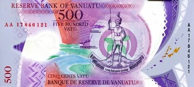 2017 Vanuatu 500 Vatu Circulated Banknote. 500 Vatu Polymer Currency VUV notes - Image 1 of 2