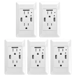 Receptáculo de toma de corriente 5PK 15 amperios 110 V con enchufe de cargador de pared USB doble 2 enchufes - Imagen 1 de 11
