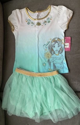 迪士尼公主茉莉花 T 恤 & Blouson Foil 网眼短裙 2 件套套装 M 7/8 全新带标签 — 第 1/4 张图片