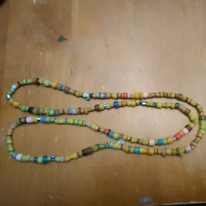 Multicolored African Sandcast Trade Beads 1/4" Round Glass 40 Inch Strand Unique - Picture 1 of 12