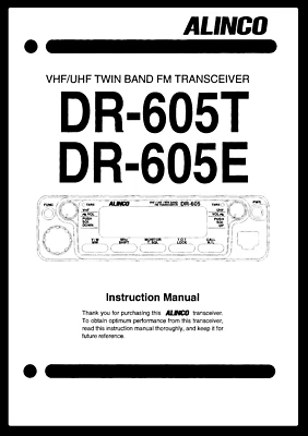 Alinco DR-605 T E Transceiver Instruction Manual 55 Pages Operating Guide - Image 1 of 3