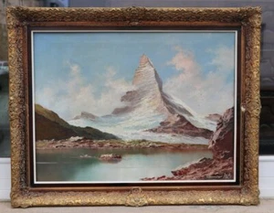 Gustav Weiss (1886-1973) Blick auf Matterhorn von Riffelsee aus Schweiz Gemälde - Picture 1 of 12