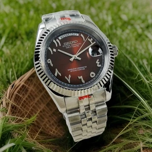 RELOJ HOMBRE SEIKO PERSONALIZADO ÁRABE MARRÓN PLATA FECHA AUTOMÁTICO MOVIMIENTO 8285 - Imagen 1 de 10