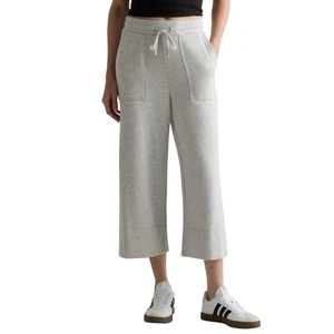 Quince SuperSoft Fleece Wide Leg Pant Size M Gray Crop Lounge Comfy Athleisure - Picture 1 of 9