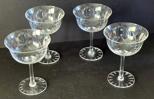 4 Kristallgläser 5,5" Kreuzschliff Martini Sherbet Pinwheel Base Rumänien Neu - Bild 1 von 10