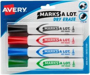 3 Pack - Avery Marks-A-Lot Dry Erase Markers 4/Pkg-Assorted Colors,Chisel Tip - - Bild 1 von 1