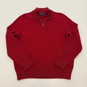 Polo Ralph Lauren Quarter Zip Pullover Sweater Knit Red Cotton Large - Picture 1 of 5