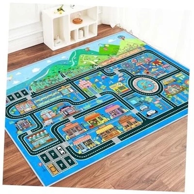 Alfombra de coche para niños alfombra de juego, alfombra de carretera de ciudad para sala de juegos dormitorio niños y niñas, carretera  Foto 1 de 4