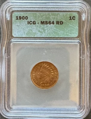 Nice 1900 ICG MS64RD Indian Head Cent   Free US Shipping - Image 1 of 4