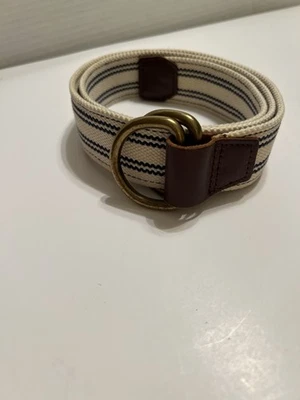 Cinturón Ajustable J Crew Unisex Talla M Beige y Azul Tejido con Borde de Cuero Foto 1 de 4