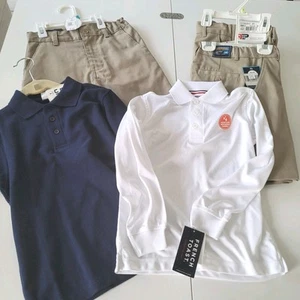 Lot of 5 Universal Khaki School Uniform Shorts Tops Boys Size 4 6 Small New - Picture 1 of 8