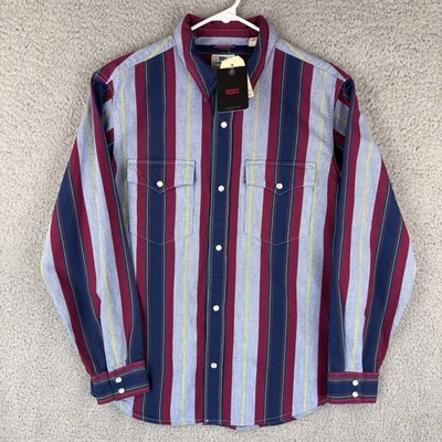 Levi's Western Shirt Mens Small Pearl Snap Relaxed Fit Striped Brushpopper NEW - Image 1 of 4