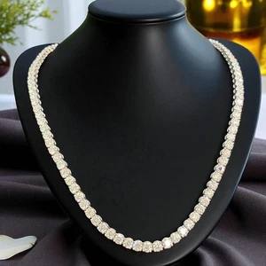 Elegant 25.75 Cts Round Brilliant Diamonds Unisex Tennis Necklace 14K White Gold - Picture 1 of 13