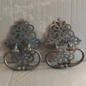 2 cassettiera antica vintage ottone ornato maniglie mobili ferramenta grande - Foto 1 di 8
