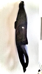 54.5 cm Mid Century Papua New Guinea Wooden Tribal Mask With Shell Eyes - Bild 1 von 6