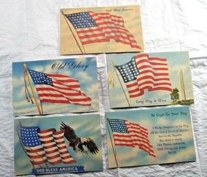 5--Vintage American Flag Post Cards--Unposted--5 Card Lot - Picture 1 of 2