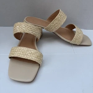 Joie Niki Raffia Straw Block Heel Sandal Tan 10 - Picture 1 of 11