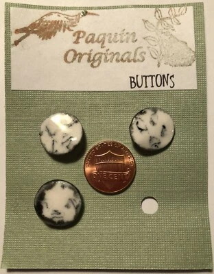 Paquin Originals Set of 3 Hand-made Ceramic White & Black Buttons 5/8" 16mm 9825 - Image 1 of 2