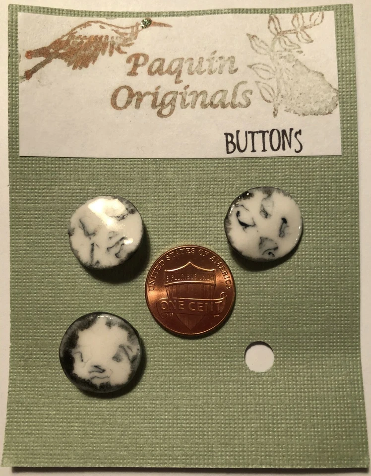 Paquin Originals Set of 3 Hand-made Ceramic White & Black Buttons 5/8" 16mm 9825 - Image 1 of 2