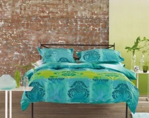 Linen House Kashgar Double Damask print Cotton Quilt Cover Set Green RRP $234.95 - Picture 1 of 6